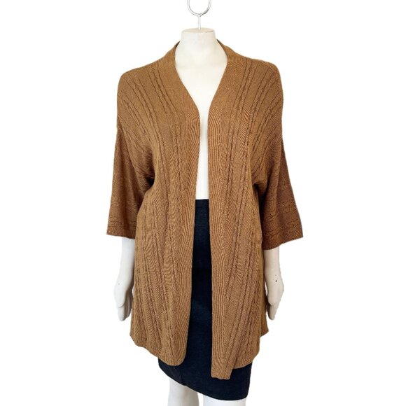 J.JILL Open Front Cable Knit Kimono Cardigan in Butterscotch Brown SZ XL - Picture 1 of 12